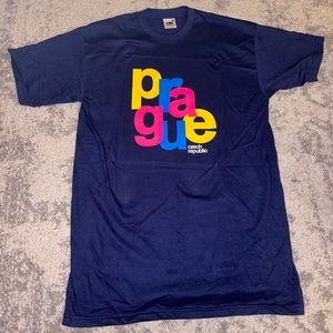 NWT Prague Tee Shirt. 2000s Vintage. Size Small Adult. Bought In Prague. Navy